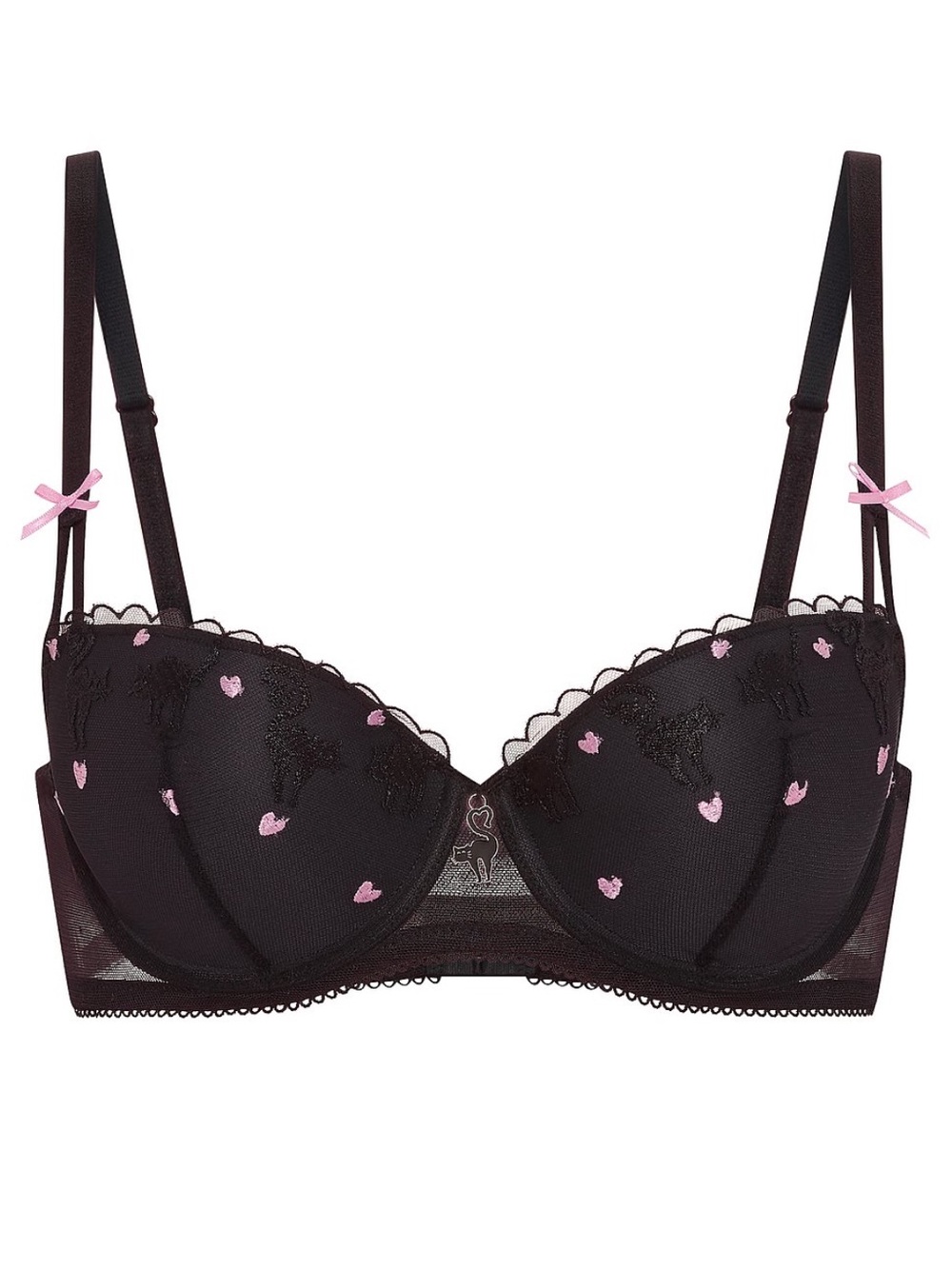 PINK by Victoria’s Secret Push-Up Balconette Bra Cat Embroidery in Black